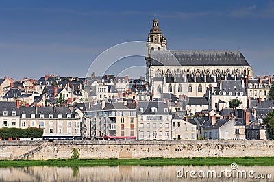 Old town of Blois in the Loire Valley France. The cathedral of St. Louis on top Stock Photo