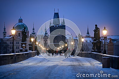 The Old Town Bridge Tower with the famous Charles Bridge, Prague. Editorial Stock Photo
