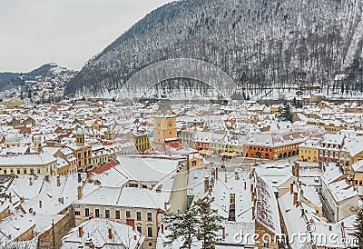 The old town center of Brasov aerial panorama and beautiful architecture, Romania Editorial Stock Photo
