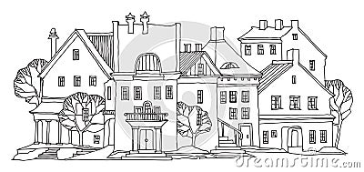 Old town city street homes sketch Vector Illustration