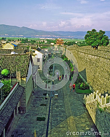 Old town and city wall in Dali, China Editorial Stock Photo