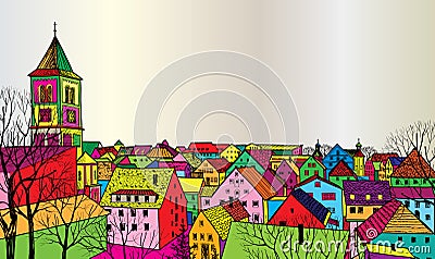 Old town cityscape with street. Sketch of historic building and house. Stock Photo