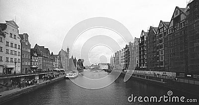 Old Town in Gdansk on black and white negative film scan Editorial Stock Photo