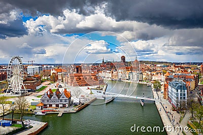 Old town of Gdansk reflected in the Motlawa river at spring, Poland Editorial Stock Photo