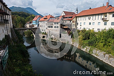 Old town houses with canal and bridge Editorial Stock Photo