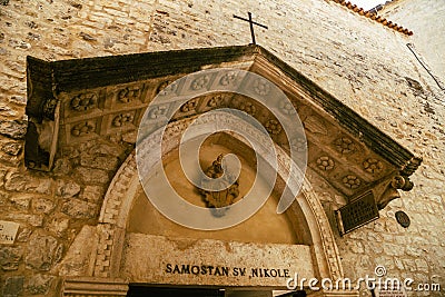Old town medieval church Crkva sv. Nikolein in Trogir, Croatia Stock Photo