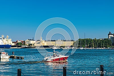 Old Town pier with tourist boat, Helsinki, Finland Editorial Stock Photo