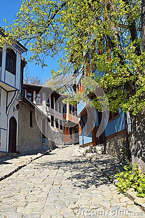 Historical street and passage in Plovdiv old town , Bulgaria Stock Photo