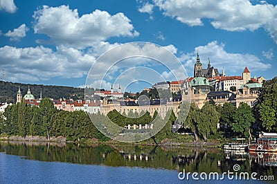 Old town and Prague Castle Vltava riverside cityscape Stock Photo