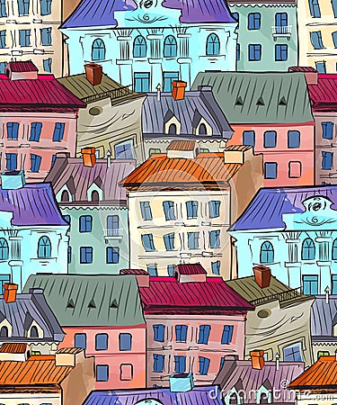 Old town roofs seamless pattern Vector Illustration