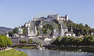 Old Town of Salzburg and Fortress Hohensalzburg Stock Photo