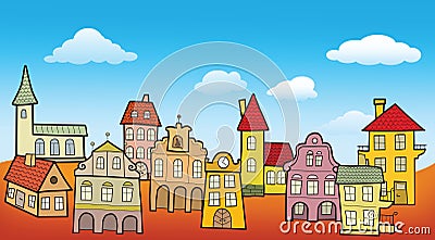 Old Town Scenery Vector Illustration