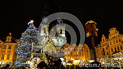 The Old Town Square in Prague at christmas time with market Editorial Stock Photo