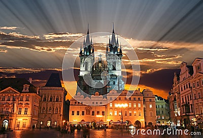 The Old Town Square in Prague City Stock Photo