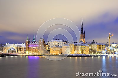 Old Town Stockholm city at Night Sweden Stock Photo