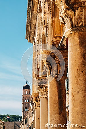 Old town Stradun street, Sponza Palace and Franciscan Church and Monastery in Dubrovnik, Croatia Stock Photo