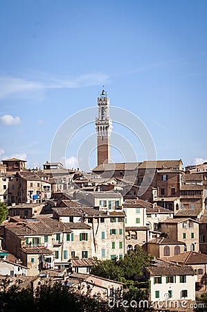 Old Town with tall Tower Stock Photo