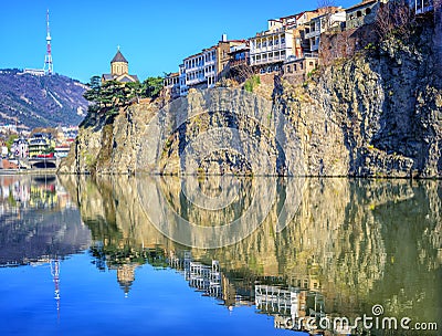 Old Town Tbilisi, Metekhi Rock and River, Georgia Stock Photo