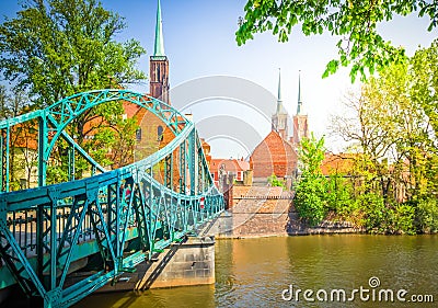 Bridge to island Tumski, Wroclaw, Poland Stock Photo