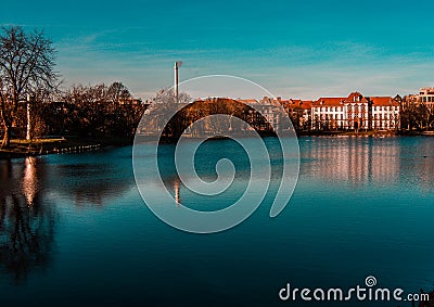 Beautiful lake in the middle of old town. Stock Photo