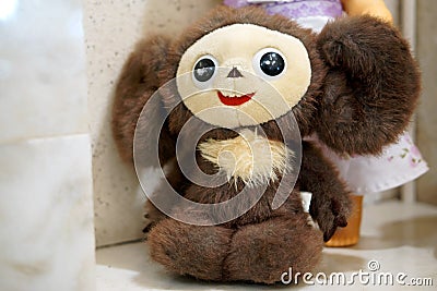 Old toy - plush Cheburashka. Vintage Russian artifact Editorial Stock Photo