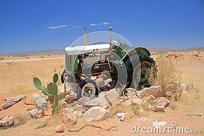 Old tractor wreck namibia desert solitaire Stock Photo