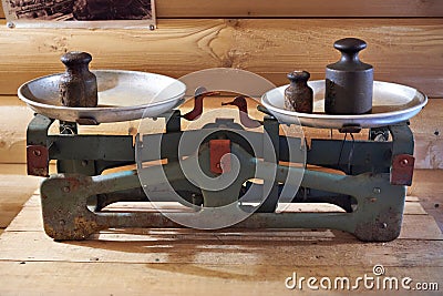 Old trading scales with weights Stock Photo