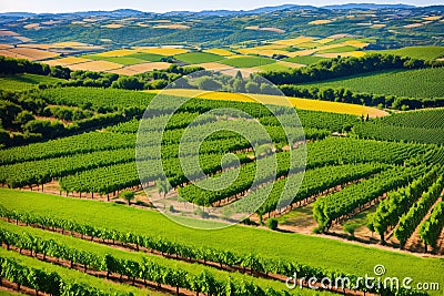 The old traditional alberello vineyards have rows of primitiv. Stock Photo