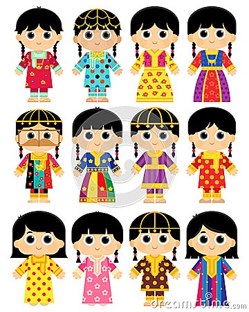 Old Traditional Clothes in United Arab Emirates UAE Vector Illustration