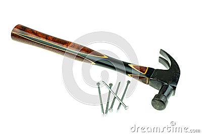 Old traditional curved claw hammer and nail Stock Photo