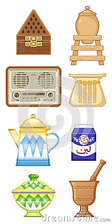 Old traditional heritage icons in Arab gulf countries Vector Illustration