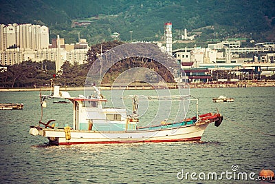 An old traditional Korean fishing boat Stock Photo