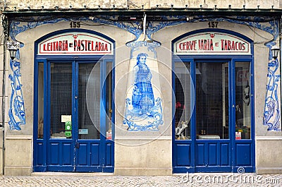 Old traditional store front with ceramic tiles in Lisbon Portugal. Editorial Stock Photo