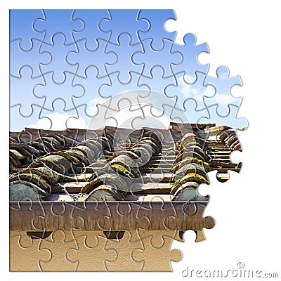 Old traditional tuscany terracotta roof Italy - concept image in puzzle shape Stock Photo