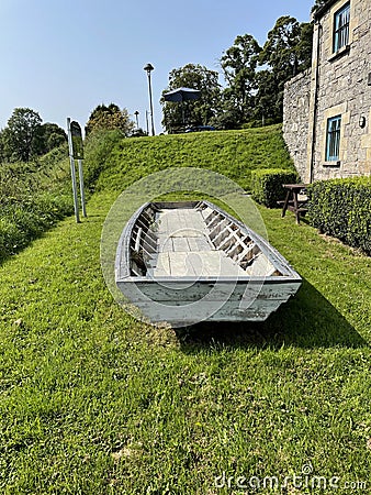 Old traditional wooden boat in Clones, Ulster Canal Stores Stock Photo