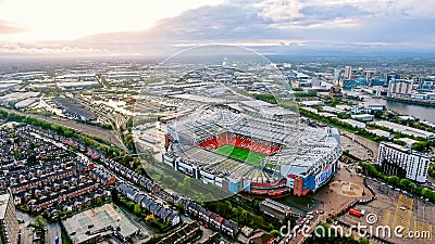 Old Trafford is a football stadium Greater Manchester England and the home of Manchester United. Aerial View of Iconic Football Gr Editorial Stock Photo