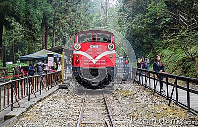 Old train running at the park in Alishan, Taiwan Editorial Stock Photo