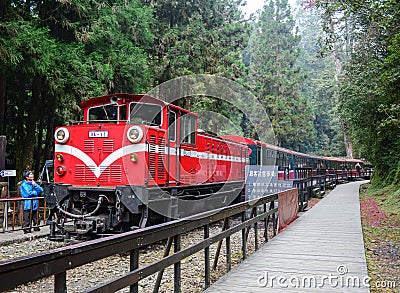 Old train running at the park in Alishan, Taiwan Editorial Stock Photo