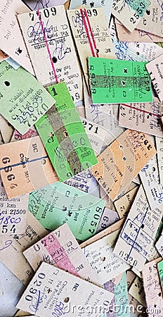 Old train tickets used on fast and express trains from Romania Stock Photo