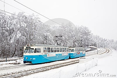 Old tram with motion blur. Editorial Stock Photo