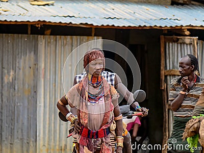 Old tribal woman at the Turmi Market, Omo Valley, Ethiopia Editorial Stock Photo