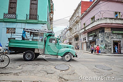Old truck in bussy Havana Editorial Stock Photo
