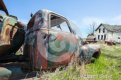 Old Truck, Dairy Farm, Rural Country Scene Stock Photo