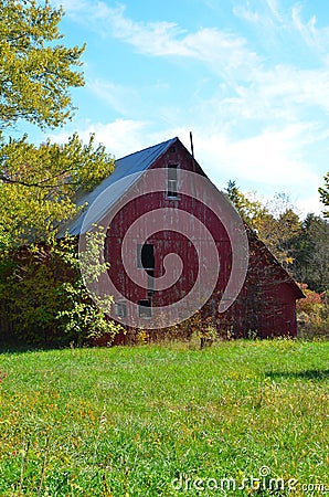 Old tumbledown red barn Stock Photo