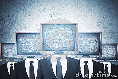 Old TV headed businessmen Stock Photo