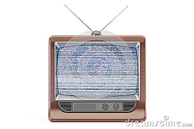 Old TV set screen with static noise, bad signal reception. Stock Photo