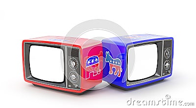 Old TVs with white screens in usa political parties texture Cartoon Illustration