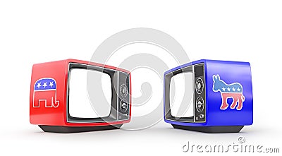 Old TVs with white screens in usa political parties texture Cartoon Illustration