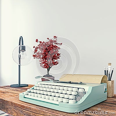 Old typewriter on a desk, concept of writing, journalism, creating a document, nostalgia Stock Photo