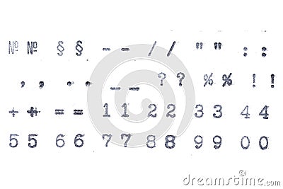 Old typewriter font symbols isolated on white background Stock Photo